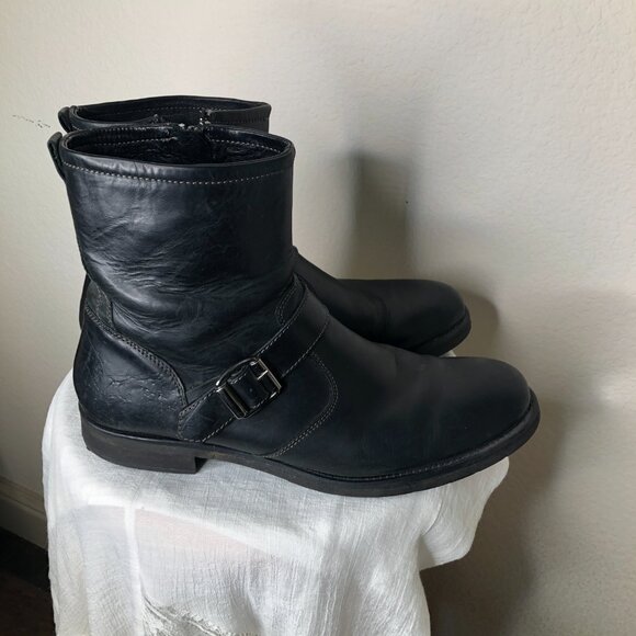 EXCELLENT Men's/ Women's Black Leather Short Zip Boots/ Size 11M - Picture 2 of 10